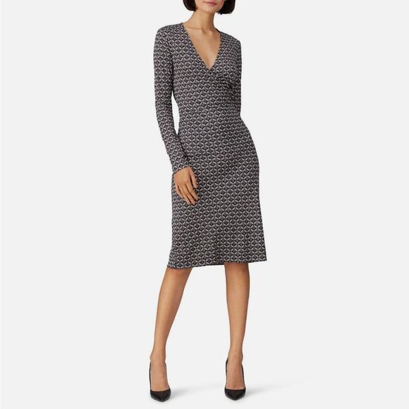 Diane Von Furstenberg Karis Geometric Silk Faux Wrap Dress Size 6 Black Pink DVF - Picture 1 of 11